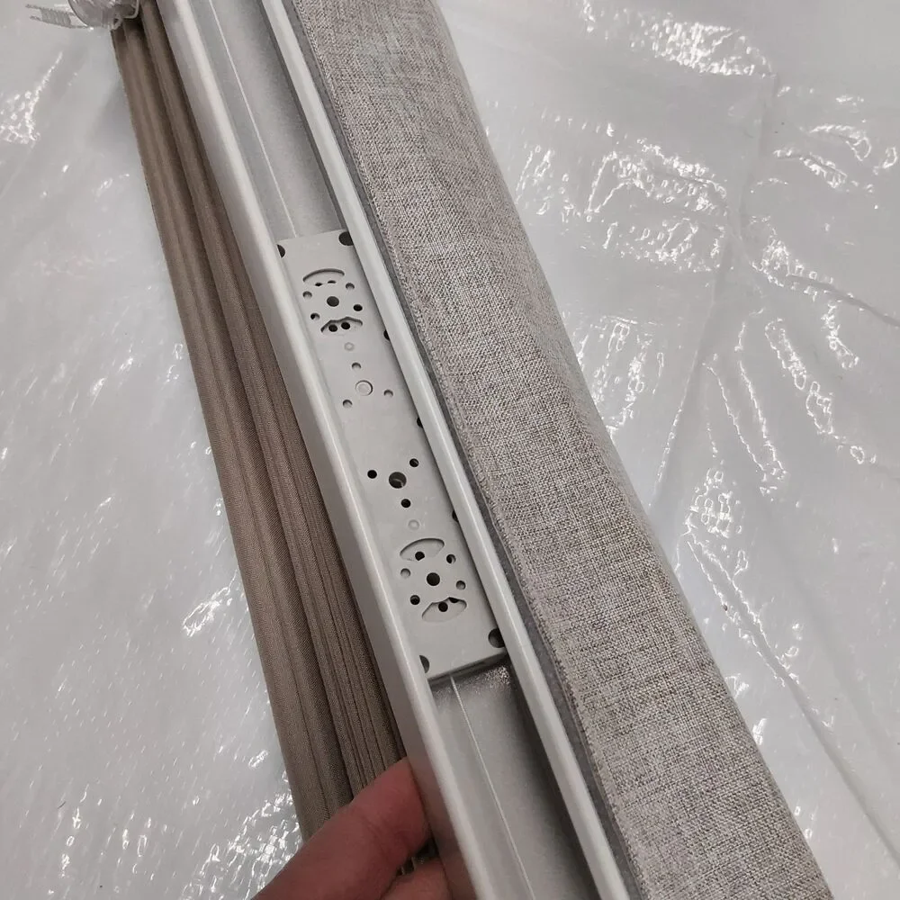 LazBlinds Beige Fax Linen Fabric No Drill Cordless Roman Shades Blackout 27
